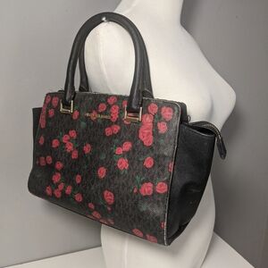Michael Kors Black Satchel with Red Floral Design